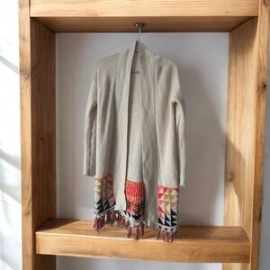 Roxy creamy open Cardigan with Colorful Fringe 60% cotton 40% Acrylic size m